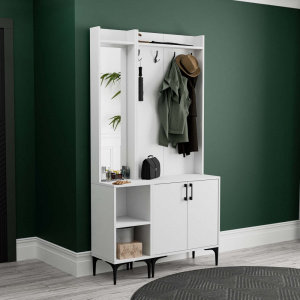 Dulap multifunctional cu cuier si oglinda stanga, 105x35x195, alb