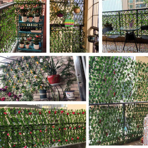 Gard paravan viu cu frunze artificiale, verde, extensibil, 100x200 cm