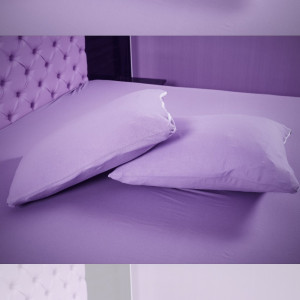 Husa de pat frotir cu elastic 180x200cm + 2 fete de perna 50x70cm, mov