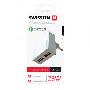 Incarcator priza retea cu 2 x porturi USB, Qualcomm, Swissten, alb