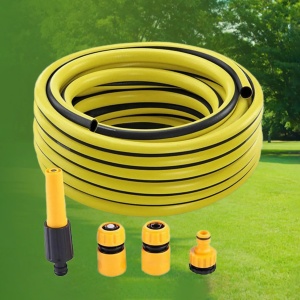 Kit furtun gradina galben 20 metri cu 4 accesorii, cupla, adaptor, pistoale de stropit, 1/2