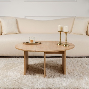 Masuta de cafea Moira din PAL melaminat, diametru 90 cm, culoare stejar - Img 6
