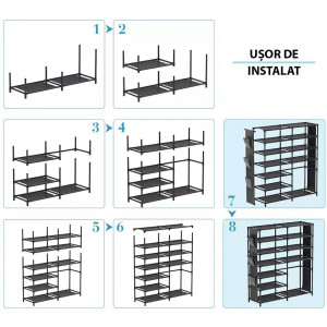 Etajera cu 10 rafturi din otel galvanizat si textil, 90x28x110 cm, Asos, negru