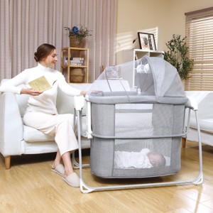 Patut 4 in 1 pentru bebelusi, leganare electrica, melodii, plasa anti insecte