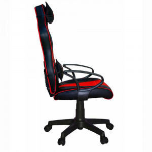 Scaun gaming cu perna Asos, rotativ, piele ecologica, negru cu rosu