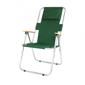 Set 2 scaune camping pliante cu cotiere si perna, structura metalica, verde
