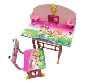 Set birou cu scaunel pentru copii, inaltime reglabila, albastru, model Children