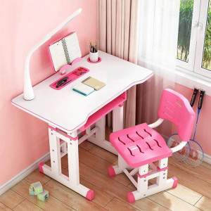 Set birou cu scaunel pentru copii, lampa LED, inaltime reglabila, Jolly Kids™ KT0044 (roz)