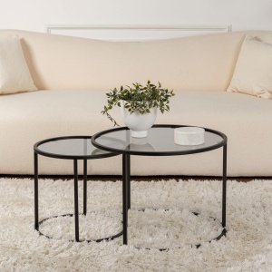 Set de 2 masute de cafea Aurum cu blat din sticla securizata si cadru metalic, negru cu gri - Img 3