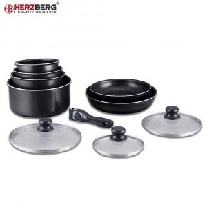 Set de vase de gatit 10 bucati cu strat de marmura, Herzberg HG-5000