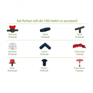 Set furtun orb irigatii prin picurare Ø16mm x 100 m, accesorii incluse - 162 bucati
