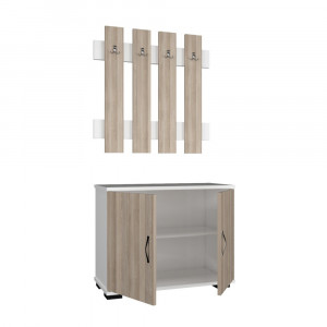 Set hol cuier de perete cu 4 agatatori duble si pantofar cu 2 compartimente, Fulya, cordoba