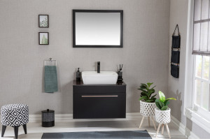 Set mobilier baie cu lavoar, corp lavoar si oglinda, Nina, maro