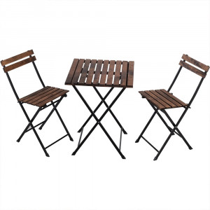 Set Mobilier Bistro 2 scaune + 1 Masa, Lemn Masiv, cu structura metal, Asos Home