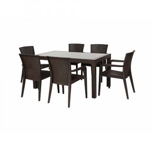 Set mobilier gradina - terasa, masa cu geam 90x150cm cu 6 scaune ratan, Bitter, Elite