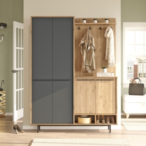 Set modern pentru hol cu polite, 147x35,5x195,6, stejar - antracit