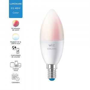 Bec LEG RGBW smart inteligent WiZ Connected Colors, Wi-Fi, C37, E14, 4.9W (40W), 470 lm