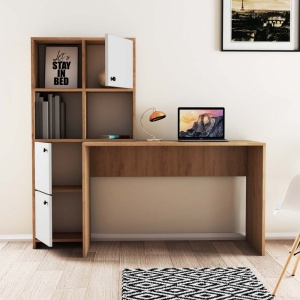 Birou lucru cu rafturi stanga, dimensiuni 120x75x51,5 cm, alb cu stejar