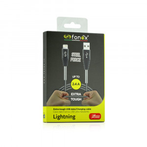 Cablu date USB la Lightning, Fonex, Textil, 1 metru, gri