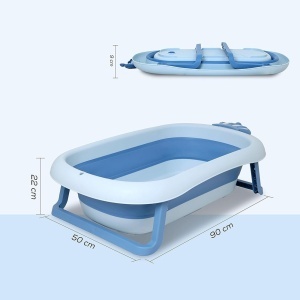 Cadita de baie pliabila pentru bebe cu sezut antiderapant, bleu cu alb