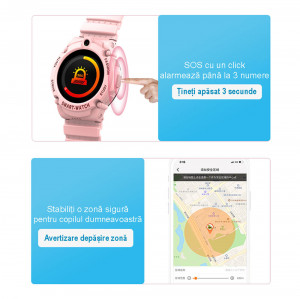 Ceas inteligent smartwatch copii cu GPS, rezistent la apa, Efour Tech FG-37, bleu