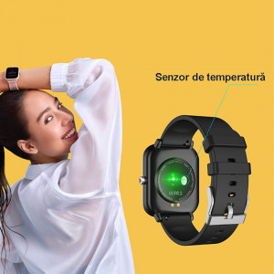 Ceas inteligent smartwatch, ritm cardiac, tensiune arteriala, oxigen sange, GPS, Efour Tech Q9Pro, rosu