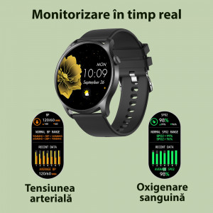Ceas inteligent smartwatch barbati - femei, ritm cardiac, oxigen sange, tensiune arteriala, Efour Tech KC08, auriu