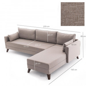 Coltar cu sezlong dreapta Bella, crem,  275x85x165cm