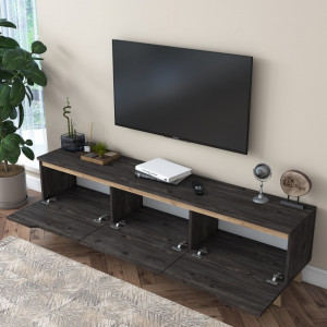 Comoda TV clasic, 3 spatii depozitare, nuc negru, Mura