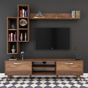 Comoda TV cu rafturi suspendate Nevada C16N, culoare nuc, 180x35x48,6 c