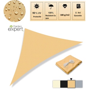 Copertina impermeabila pentru soare, triunghiulara, cu agatatoare, 160g/mp, dimensiune 3x3x3 metri