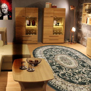 Covor Classic si oriental living - dormitor, verde cu bej, rotund