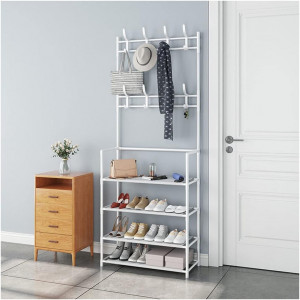 Cuier cu pantofar metalic cu 4 rafturi ArteNova, 60 cm x 29,5 cm x 172 cm, alb