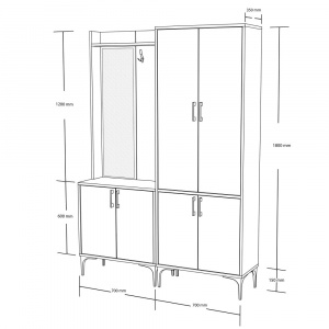 Dulap multifunctional cu cuier si oglinda stanga, 140x35x195, alb