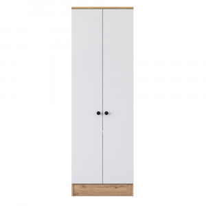 Dulap multifunctional pentru depozitare  cu 2 usi pentru dormitor, hol sau birou, Aris P6M13, alb cu nuc