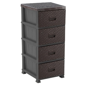 Dulap plastic universal pentru depozitare, tip ratan, 4 sertare, maro cu negru, 90x45x38 cm - Img 1