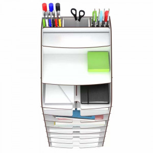 Organizator pentru birou cu tavite Tower, MDF, alb