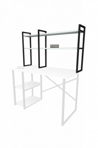 Raft de perete cu cadru metalic, aspect industrial, negru cu alb, Novalis