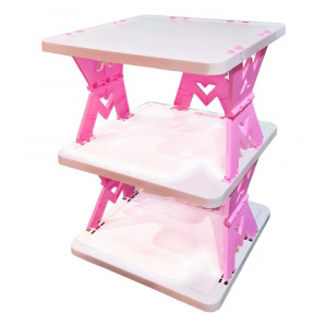 Raft organizator rabatabil pentru pantofi, modular, cu 2 rafturi, alb cu roz