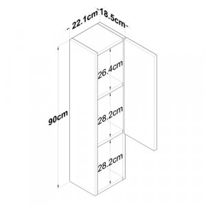 Raft pentru perete cu 3 spatii de depozitare,alb ,22.1x18.5x90cm,Bolleli
