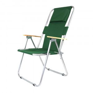 Set 2 scaune camping pliante cu cotiere si perna, structura metalica, verde