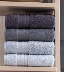 Set 4 prosoape de baie, 100% bumbac, 480 gr/m², 50x90 cm, Dora, gri