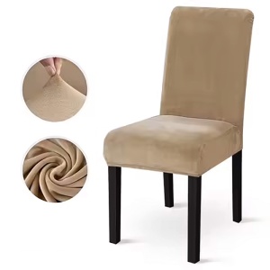 Set 6 huse elastice universale pentru scaun, din catifea, bej - Img 3