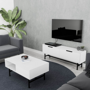 Set comoda TV si masuta de cafea, 138x29.5x50 cm, 90x54x39.6 cm, alb cu negru
