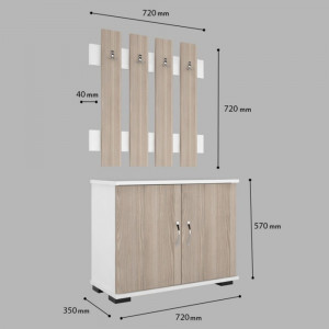 Set hol cuier de perete cu 4 agatatori duble si pantofar cu 2 compartimente, Fulya, cordoba