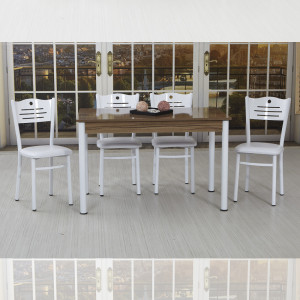 Set masa si 4 scaune, living - bucatarie, alb-nuc, Viva