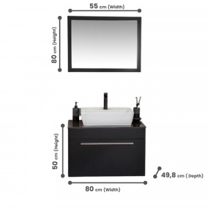 Set mobilier baie cu lavoar, corp lavoar si oglinda, Nina, maro