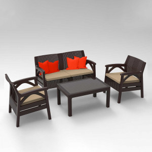 Set mobilier gradina - terasa Santana, aspect ratan, canapea, fotolii 4 perne si o masuta