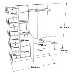 Set modern pentru hol cu polite si oglinda, 140x35x182, pin cu antracit