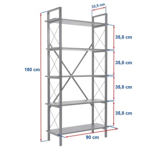 Biblioteca Elysian din PAL melaminat si metal, 90 cm, culoare stejar cu negru - Img 6
